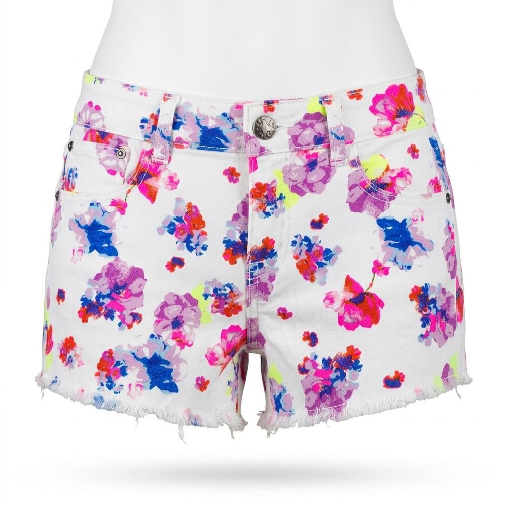 Grane Floral Print Raw Hem Cut Off Stretch Shorts Women Juniors Size 5